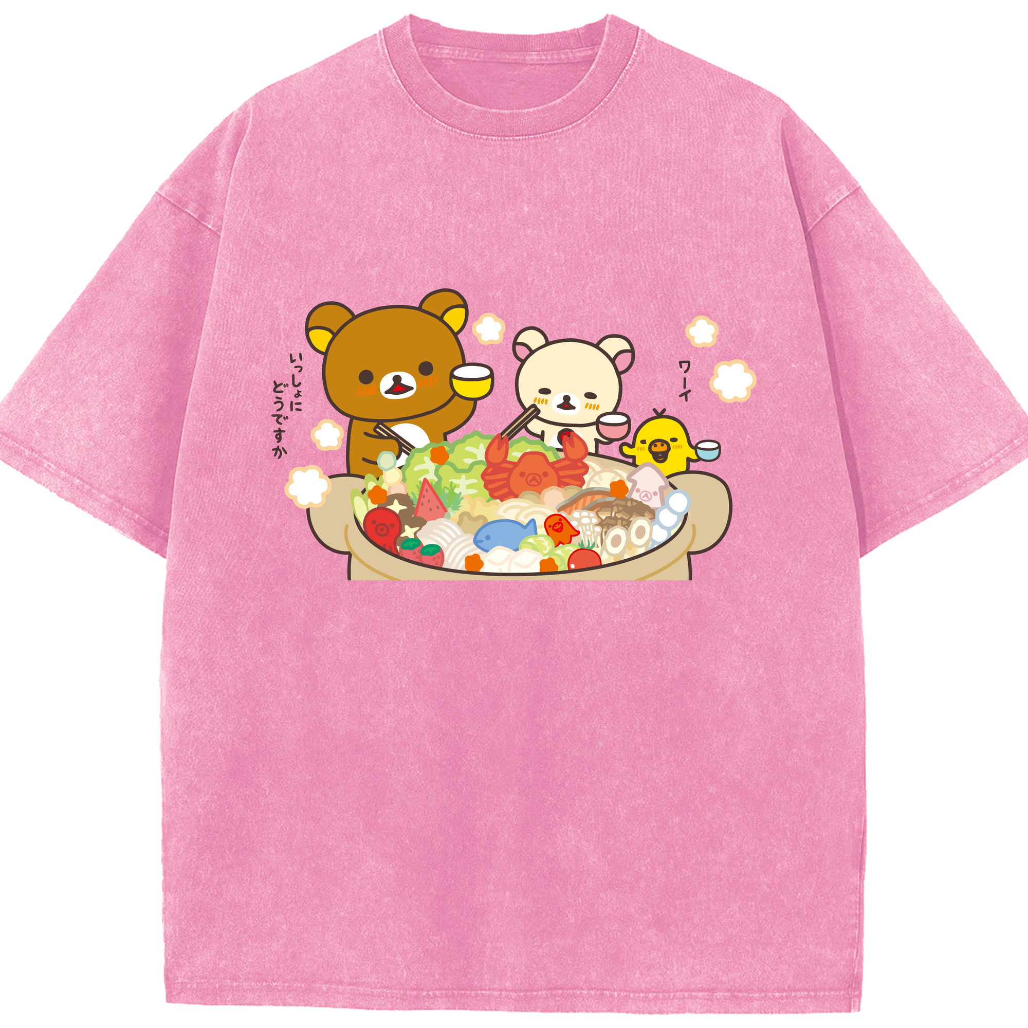 （画像用） リラックマ リラックマ キイロイトリ Rilakkuma Korilakkuma Kiiroitori 綿100% ヴィンテージ風 半袖Tシャツ（フロントプリント）